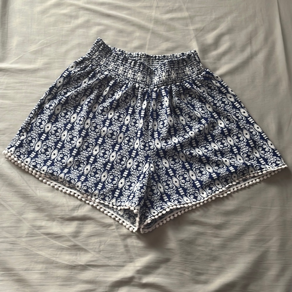 Patterned Blue Flowy Shorts